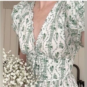 Hill House The Sabrina Dress in Green Vine Stripe Cotton Cottagecore prairie S